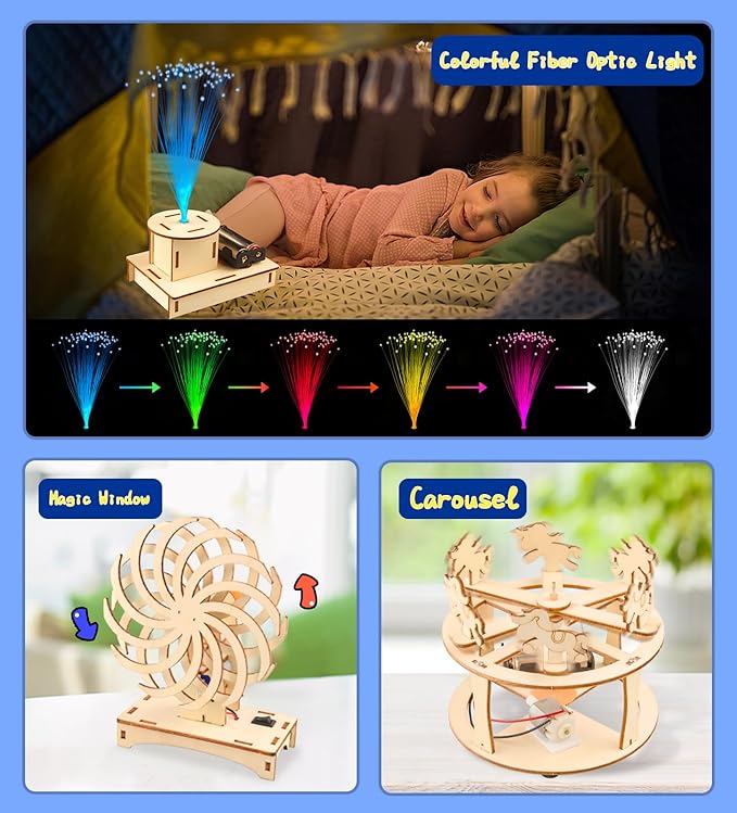 6-in-1 STEM Kits for Kids Age 8-12, Educational STEM Toys for Boys and Girls, Wooden Building Kit for Kids STEM Science Experiments Kit, Ideal Christmas Birthday Gifts for 8 9 10 11 12 13 Year Old