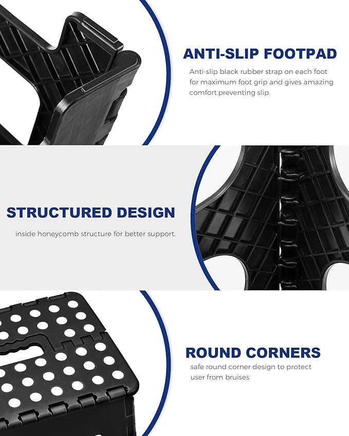 Acko 12pack 11 Inch Folding Step Stool Plastic Foldable Step Stools for Kids, Adults, Kitchen Small Collapsible Fold Up Stepping Stool Black