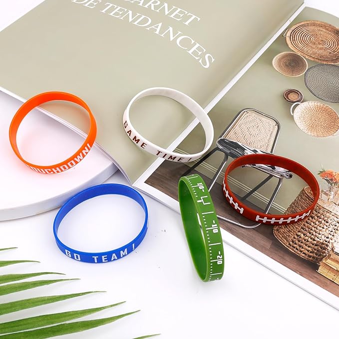 35pcs Football Bracelet, Soft Stretch Football Silicone Wristband Football Party Favors Motivational Wristbands Sports Bracelet for Kids and Adults Sport Theme Birthday Party Supplies Gifts