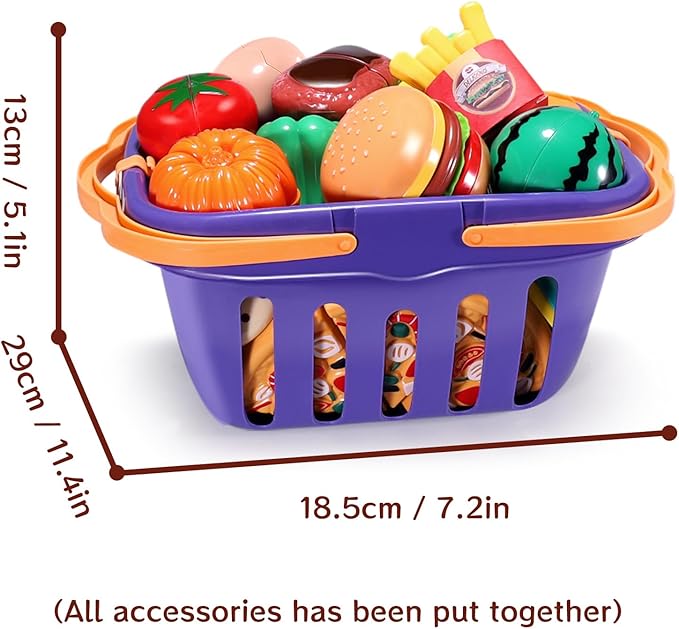 Kids Deluxe Cutting Playset Includes Sliceable Fruits, Vegetables, Pizza, Knife & Fork-Fun&Educational Pretend Play Kitchen Toy for Toddlers and Children-Safe and Realistic Food Cutting Set