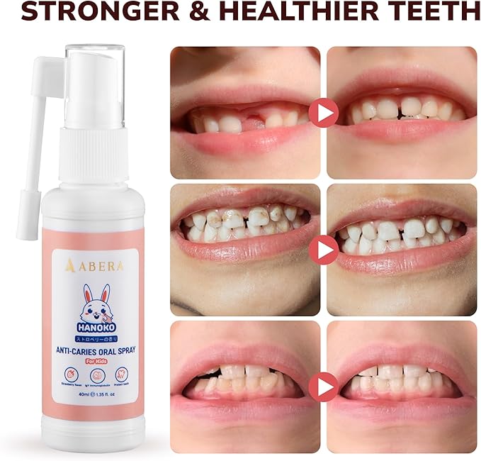 Abera Anti-Caries Kids Oral Spray, Kids Toothpaste Helper for Cavity Repair & Fresh Breath, Use for Newborn to Preschooler, Fluoride Free Toddler Toothpaste Helper, Strawberry Flavor 1.35 fl Oz