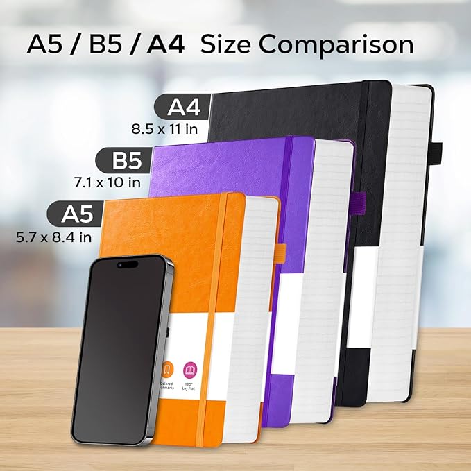 A4 Hardcover Notebook, Large 8.5 x 11 Notebook Journals for Writing Note Taking Women & Men, 320 Pages Hardcover Work Notebook Journal Notepad Writing Pads, Orange