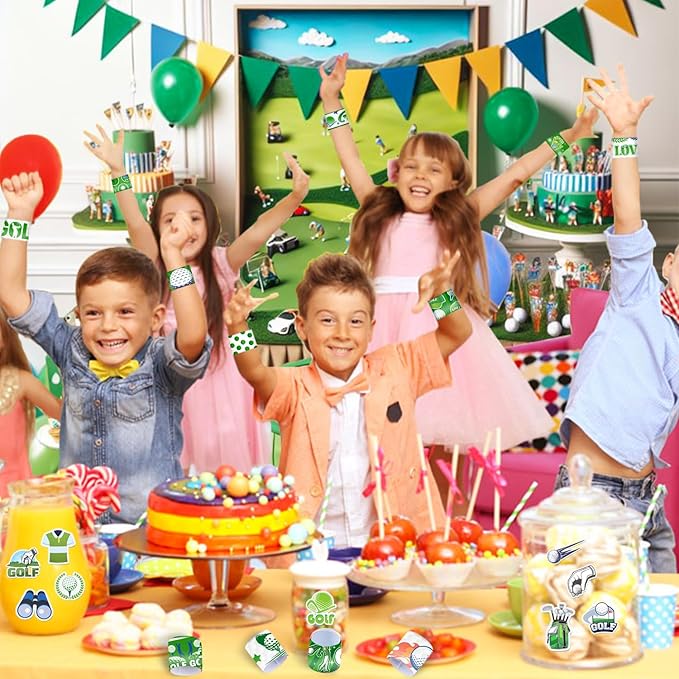 74 PCS Golf Party Favors, 50 PCS Golf Stickers 24 PCS Golf Slap Bracelets Golf Birthday Party Decorations Supplies for Kids Adults