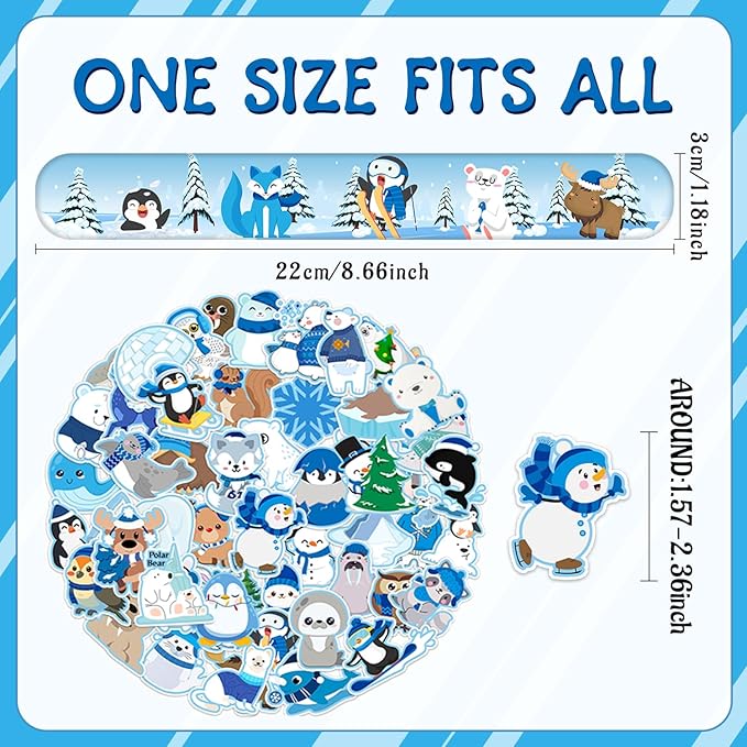 74 PCS Winter Arctic Animal Party Favors, 50 PCS Arctic Animal Stickers 24 PCS Arctic Animal Slap Bracelets Winter Arctic Polar Animal Birthday Party Decorations Supplies for Kids Classroom Rewards