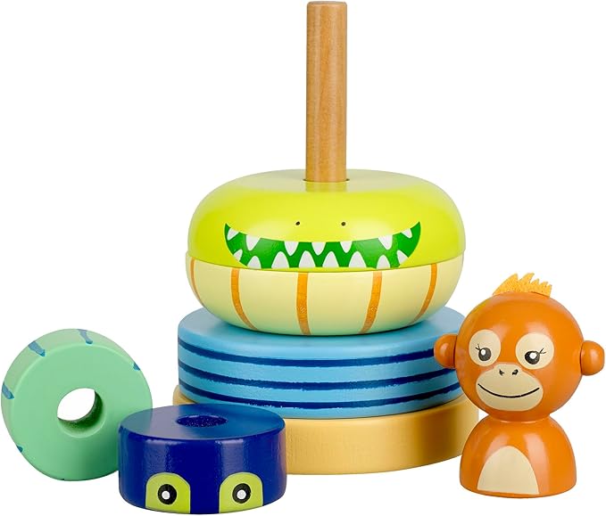 Orange Tree Toys: Stacking Ring: Jungle Animals - Wooden Colorful Stacking Puzzle Toy, Size & Motor Skills Developmental Toy, Toddler & Kids, Ages 1+