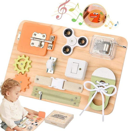 Montessori Toys for Tooddlers- Busy Board for 1 2 3 4 years - Educational Fidget Toys for Baby - Wooden Sensory Toys Autistic Children - Preschool Activities - Fine Motor Skills – Travel Toy