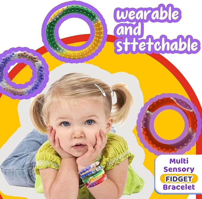 6pcs Random ColorSensory Fidget Toys for Kids Adults ， Stretchy Fidget Bracelet &Texture & Calming Autism Sensory Toys for Special Needs Autistic Children &Calm Down Toy for Toddler Girls Boys