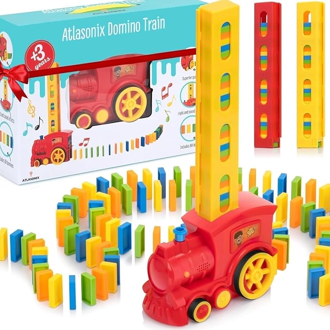 300 Pcs Domino Train Set - Automatic Rally Setter for Boys & Girls - Ages 4-10 - Montessori Toy with Colorful Tracks - Creative Birthday Toy, Automatic Block Laying Stacker Game