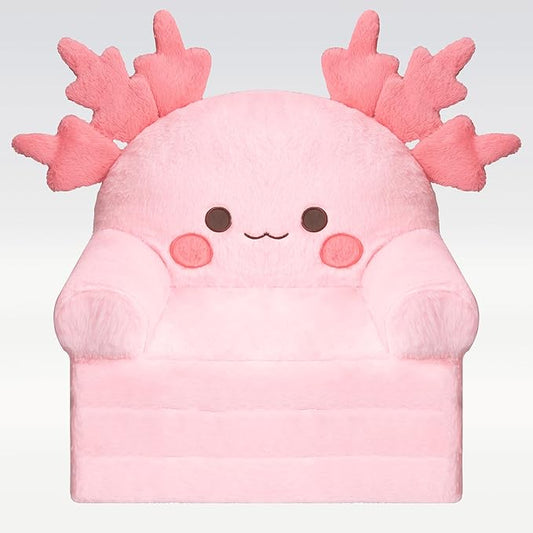 MONKISS 2-in-1 Toddler Couch Chair Comfy, Kids Chair Couch, Mini Couch, Flip Out Sherpa Kids Sofa, Baby Couch, Chair for Toddlers 1-3, Kids Lounge Chair Reading Chair, Kids Couch Bed Fold Out, Axolotl