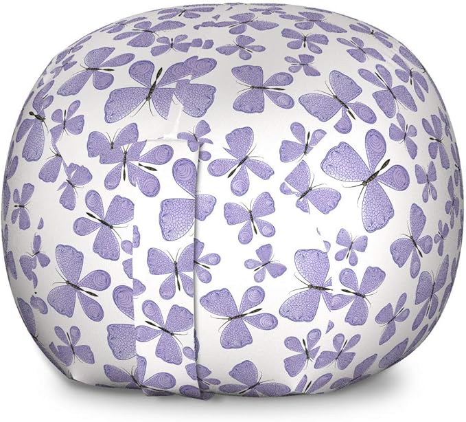 Ambesonne Butterfly Storage Toy Bag Chair, Continuous Pattern of Monotone Abstract Winged Delicate Insect, Stuffed Animal Organizer Washable Bag, Large Size, Blue Grey