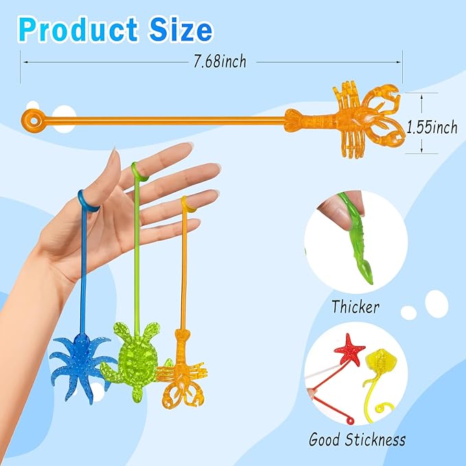 42PCS Sticky Hands Bulk Ocean Animal Party Favors for Kids Stretchy Sticky Hand Fidget Toys Goodie Bag Stuffers Treasure Box Toys for Classroom Prizes Birthday Party Supplies Easter Basket Stuffers