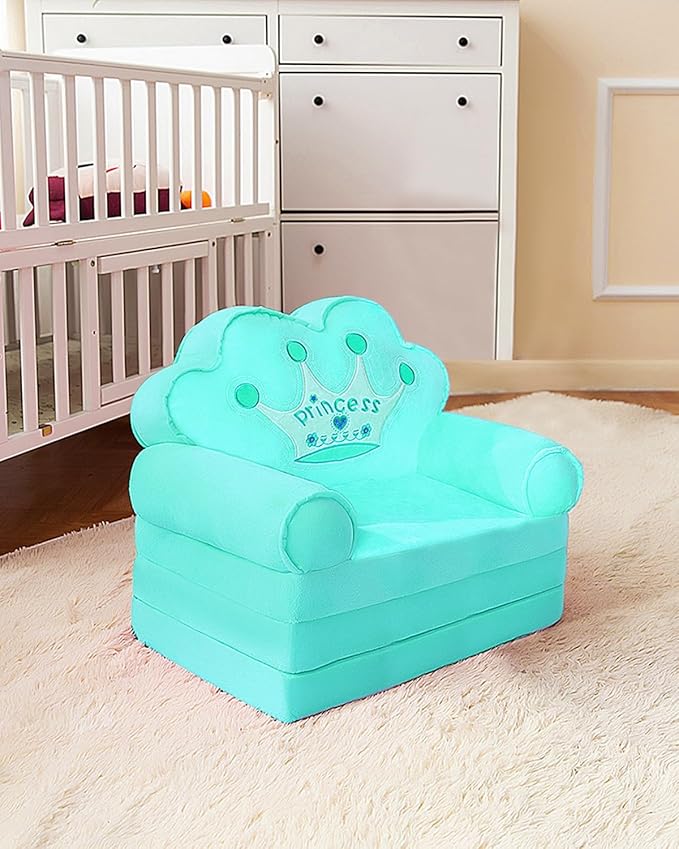 MOONBEEKI Kids Couch Fold Out, Foldable Princess Chair for Toddlers 1-3, Sofa Bed for Kids Folding Toddler Bed Lounger Chair for Bedroom, Toddler Couch Bed for Girl