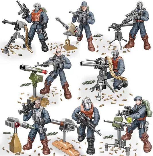 8 PCS Building Block City Policeman Action Mini-Figures with Multiple Military Weapons Accessories SWAT Model Equipment Assembly Building Toys Party Favors Gift for Boys