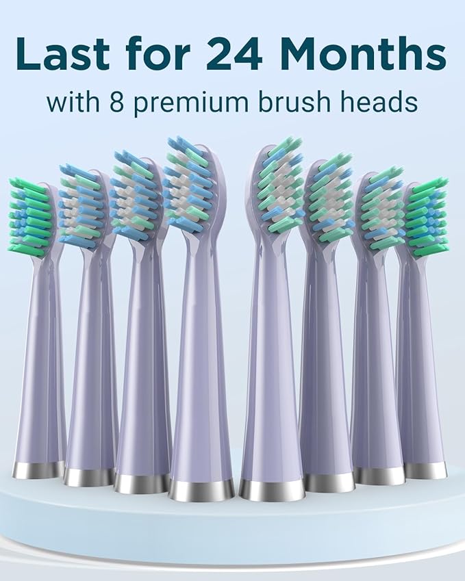 Rtauys M5 Sonic Electric Toothbrush for Adults and Kids - Rechargeable Electric Toothbrush Kids Ages 12+ and Adults with 8 Brush Heads & Travel Case, 120 Days Battery Life - Light Purple