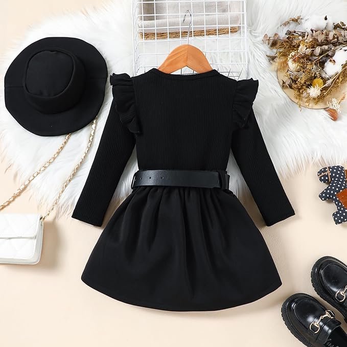 Fernvia Toddler Baby Girl Fall Winter Skirt Set Turtleneck Ribbed Long Sleeve T-Shirt Top & Plaid Skirts Dress 2Pcs Outfits