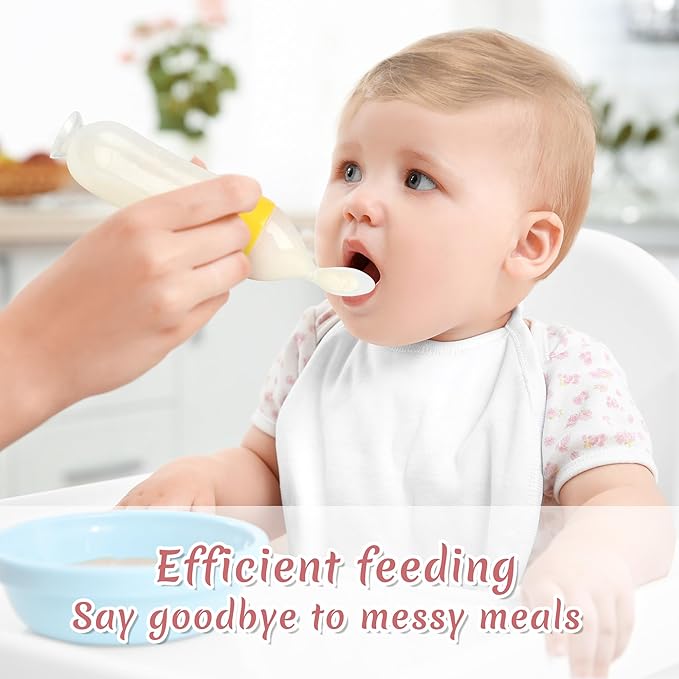Baby Food Feeder Silicone Baby Food Dispensing Spoon-WAJIAYON, 3 oz Squeeze Feeding Spoons with Suction Cup for Boys Girl Kids Toddlers - Self Feeding Bottle Spoon - Green