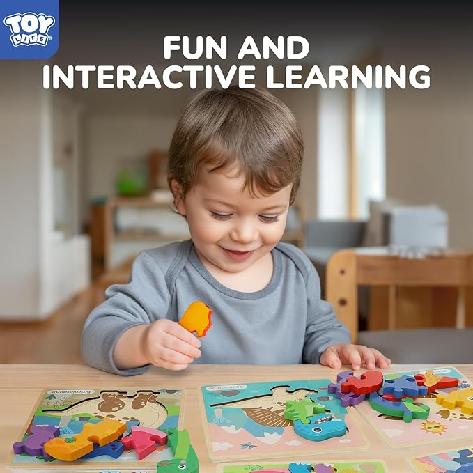 TOY Life Wooden Puzzles for Toddlers 2-4, 6 Pack Dinosaurs Puzzles for Kids Toddler 1-3, Montessori Toys for 1 2 3 Year Old, Educational Toys for Boys Girls Age 2 3 4 5, Baby Learning Toy Gifts