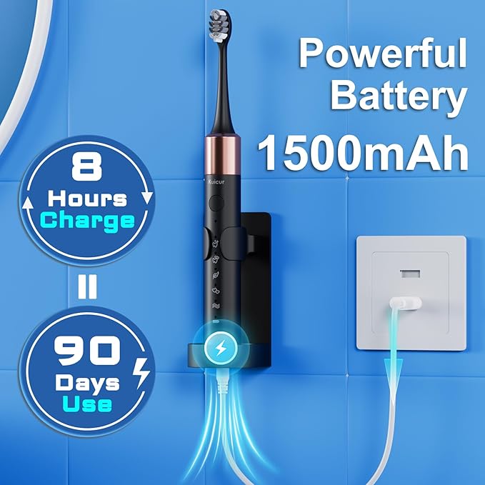 Sonic Electric Toothbrush for Adults and Kids, Comes with 10 Brush Heads & Travel Case, 5 Modes with 2 Minutes Built in Smart Timer, One Charge for 90 Days, 42,000 VPM Motor (Black)