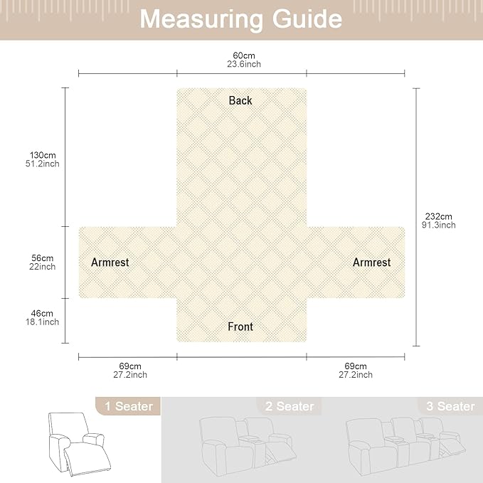 TAOCOCO 100% Waterproof Recliner Chair Cover, Non Slip Recliner Covers for Recliner Chair with Pocket, Washable Reclining Chair Cover Furniture Protector for Kids, Pets(Recliner Chair, Cream)