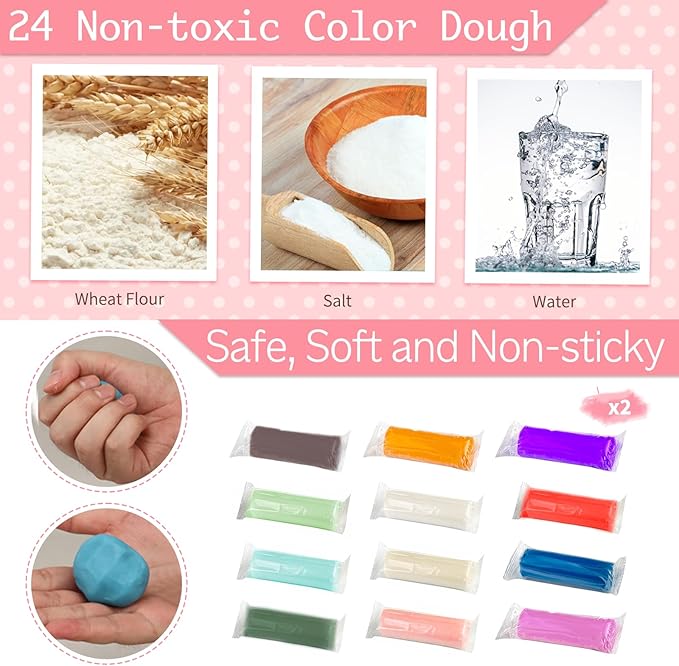 3 in 1 Color Dough Sets for Kids, Ice Cream Noodle Hamburger Maker Machine for Playdoh Tools, Playdough Sets for Kids Ages 4-8, Kitchen Creations Set for Girls Boys 3+ (12 Colors Dough)