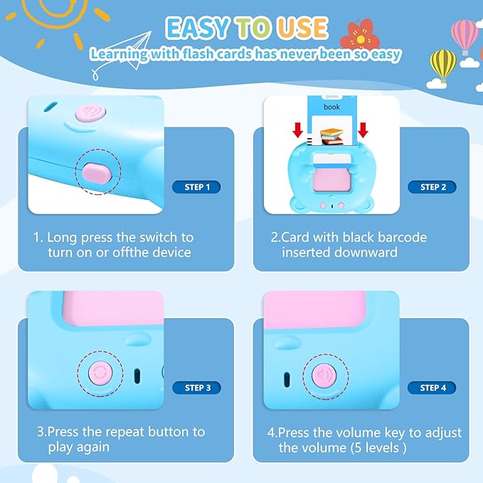 Kids Toddler Talking Flash Cards with 224 Sight Words,Montessori Toys,Speech Therapy,Autism Sensory Toys,Learning Educational Gifts for Age 2 3 4 5 Years Old Boys and Girls (Blue)