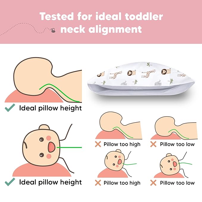 Toddler Pillow with Pillowcase - 13x18 My Little Dreamy Pillow, Organic Cotton Toddler Pillows for Sleeping, Kids Pillow, Travel Pillows, Mini Pillow, Nursery Pillow, Toddler Bed Pillow (The Wild)