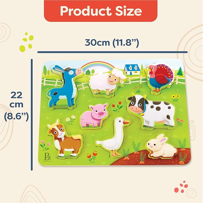 B. toys- Peek & Explore 3-Pack - Farm, Sea, Dinos- Chunky Puzzle 3-Pack – Wooden Puzzles- 8 Pieces Each – 2 Years +