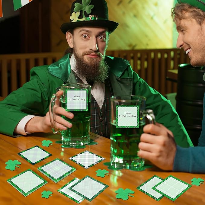 9 Pieces St. Patrick's Day Plaid Sticky Notes Green St. Patrick's Day Plaid Note Pads Self-Adhesive Irish Memo Notes for School Office Home Supplies Students Teachers Present St. Patrick's Day