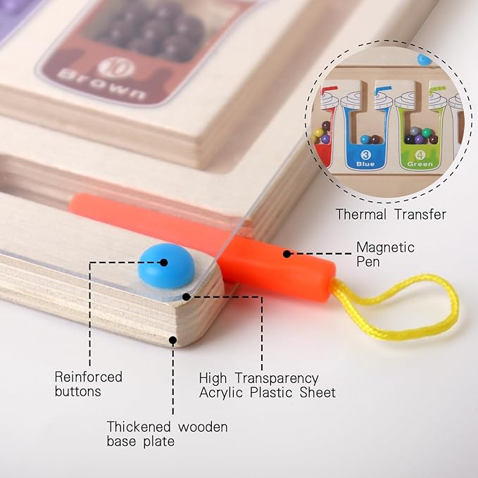3 in 1 Educational Magnetic Color and Number Maze, Montessori Toys for Toddlers 3 Year Old, Shape and Number Wooden Puzzle Sorting Toys, Essentials for Preschool Learning Activities Classroom