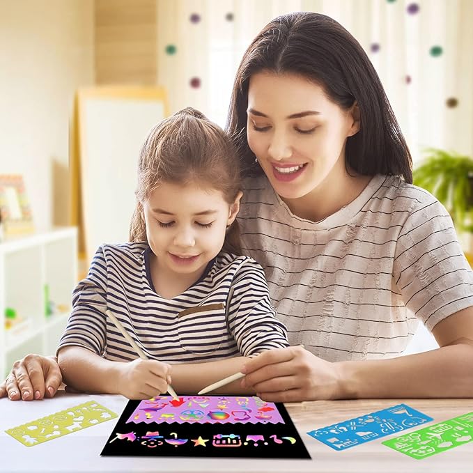 ZMLM Rainbow Scratch Paper Kit: 117Pcs Magic Art Craft Stuff Supplies Black Drawing Pad for Age 3-12 Kids Children Girl Boy DIY Toy Activity Educational|Party Faver|Christmas Birthday Gifts