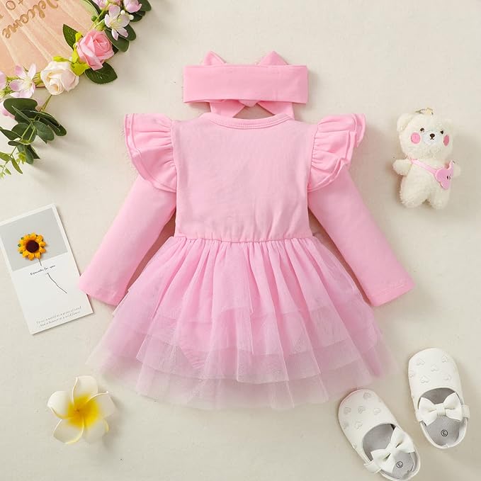 Baby Girl Ruffle Sleeve Romper Dress Outfit Newborn Princess Tulle Dresses Infant Jumpsuit Tutu Skirt Set Clothes