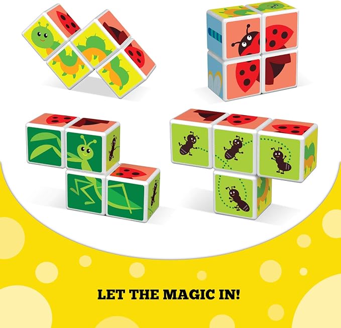 Geomag MagiCube Small Animals 4-Piece Magnetic Stacking Cubes Building Set, Toddlers & Kids Ages 1.5 and Up, STEM Educational Toy, Swiss-Made, Creativity, Imagination, 6 Adorable Building Ideas