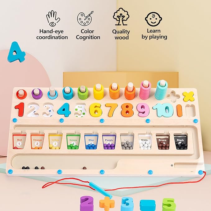 3 in 1 Montessori Toys for 3+ Year Old Magnetic Color and Number Sorting Maze Number Wooden Learning Educational Counting Matching Toys Learning Toys 3+ Year Old