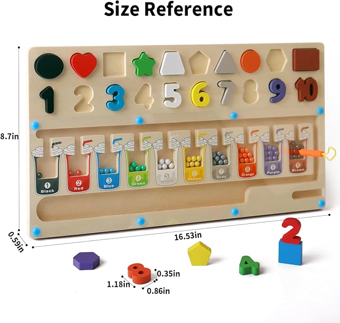 3 in 1 Educational Magnetic Color and Number Maze, Montessori Toys for Toddlers 3 Year Old, Shape and Number Wooden Puzzle Sorting Toys, Essentials for Preschool Learning Activities Classroom