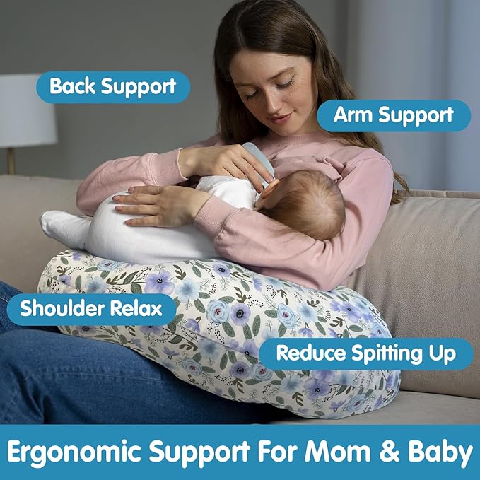 Nursing Pillow, Breastfeeding Pillows with Standard Size Removable Cover, Breast Feeding Pillow with Breathable Filling, Ergonomic Nursing Essentials for Bottle and Breastfeeding- Leaves…