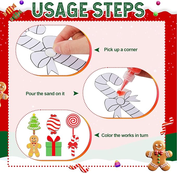 24 Set Christmas Sand Art Kits for Kids Christmas Crafts Candy Cane Gingerbread Kit Create Your Own Sand Painting Kits Classroom Home Creative Activities