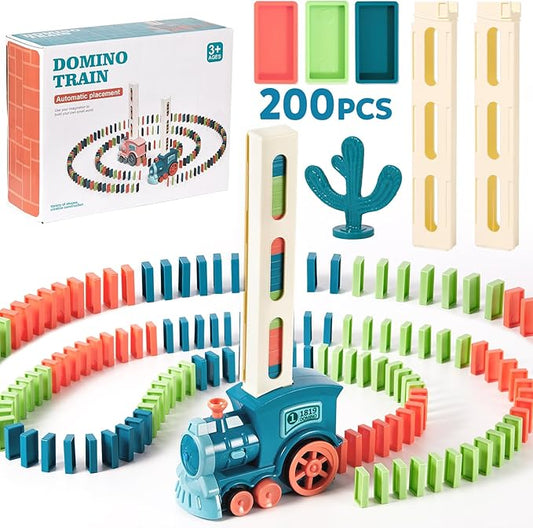 200 PCS Domino Train Toy Set, Automatic Dominos Train for Kids Boys Girls, Electric Dominoes Machine Train Toy Set with Sounds, Birthday Easter Gifts for Kids Ages 4-6-8 Games Family Games
