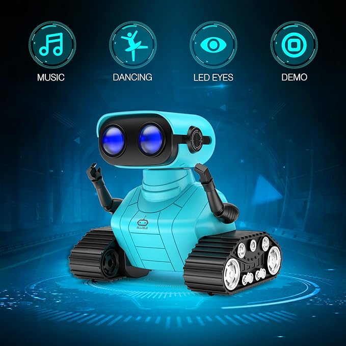 ALLCELE Robot Toys, Rechargeable RC Robots for Kids Boys, Remote Control Toy with Music and LED Eyes, Gift for Children Age 3 Years and Up - Blue