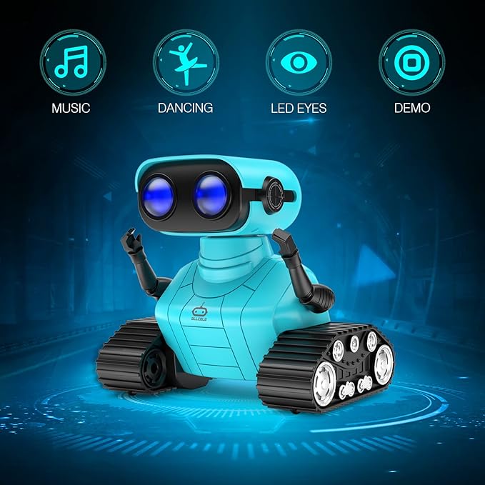 ALLCELE Robot Toys, Rechargeable RC Robots for Kids Boys, Remote Control Toy with Music and LED Eyes, Gift for Children Age 3 Years and Up - Blue