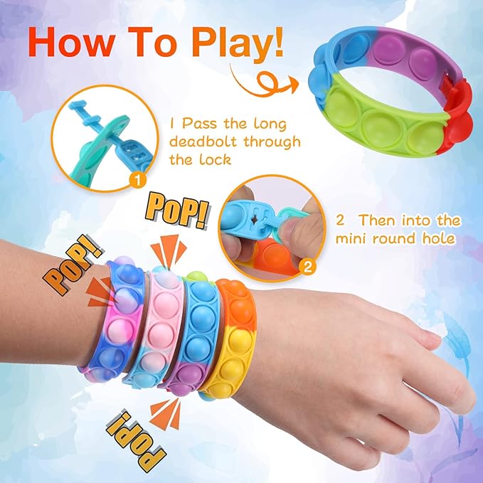 36 Pack Pop Fidget Toys Bulk Its Fidget Bracelet It Birthday Party Favors for Kids 4-8,8-12 Small Prize Box Toys for Kids Classroom Bubble Poppers Toddlers Toy for Students Girls Boys Cheap
