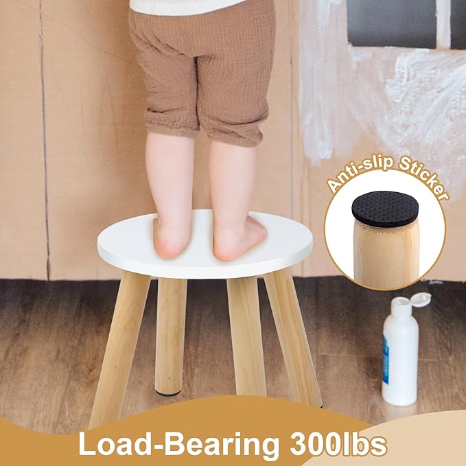 Wooden Step Stool for Kids, Children's Stool Matched Sensory Table, Children Sitting Stool with Assembled Four-Legged, Multi-Purpose Kids Chairs for Bathroom Kitchen Bedroom, Natural Anti-Slip, 1 Pack
