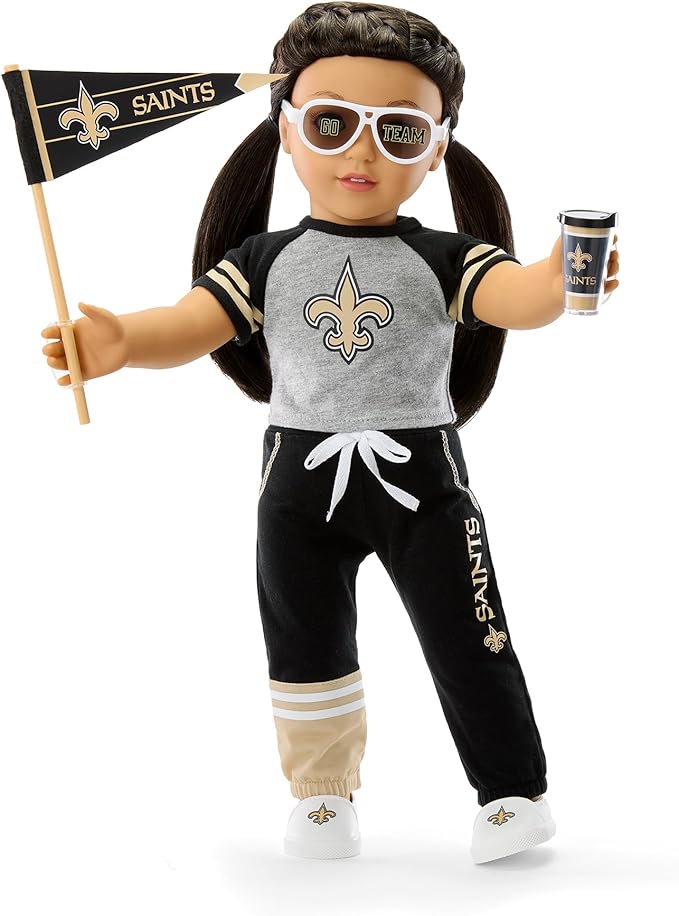 American Girl New Orleans Saints 18 inch Doll Fan Outfit and Accessories, Black and Gold, 6 pcs, Ages 6+