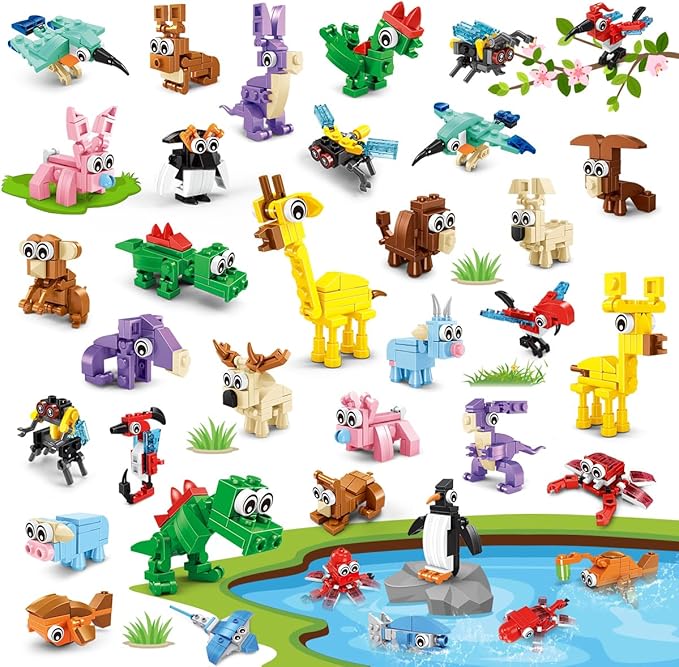 30 Packs Animal Party Favors for Kids, 810 PCS Mini Animal Building Block Toy Set for Goodie Bag Fillers Classroom Prizes Birthday Children's Day Christmas for Boys Girls Student Ages 6+