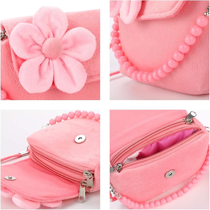 Kids Jewelry Little Girls Plush Handbag Necklace Bracelet Ring Hair Clips Set, Jewelry Party Favors Gift for Dress up Pretend Play