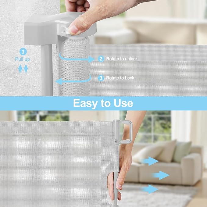 168 Inch Baby Gates Extra Wide Retractable Dog Gate Extra Wide Baby Gates for Large Openings Extra Long Dog Gate Retractable Gate Outdoor Indoor Retractable Pet Gate Extra Long Baby Gate (Light Gray)