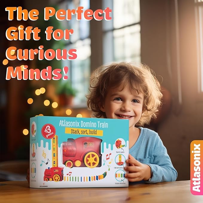 300 Pcs Domino Train Set - Automatic Rally Setter for Boys & Girls - Ages 4-10 - Montessori Toy with Colorful Tracks - Creative Birthday Toy, Automatic Block Laying Stacker Game