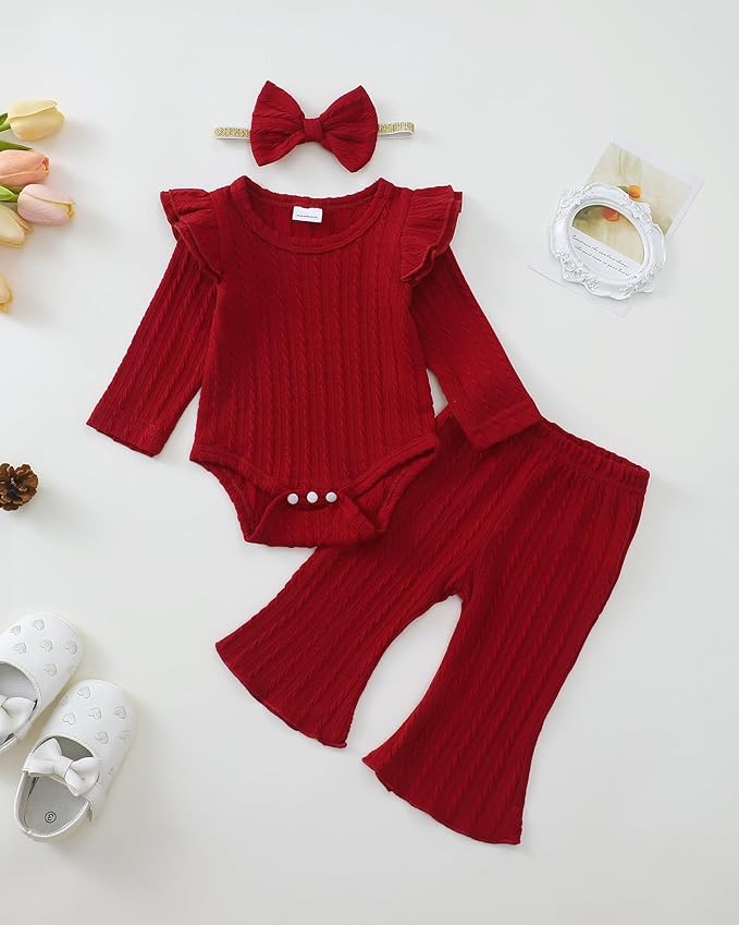 SUNNY PIGGY Newborn Baby Girl Clothes Infant Girls Outfits Ruffle Long Sleeve Romper Pants Set with Headband
