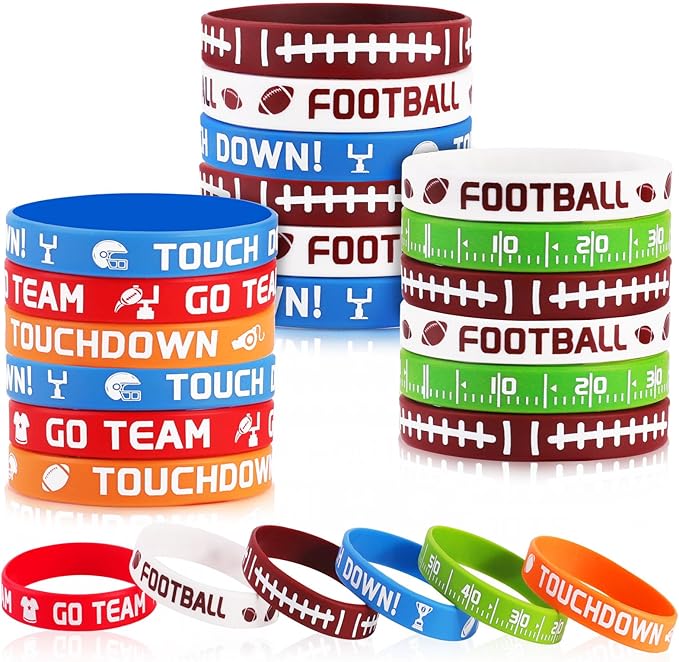 36 Pcs Football Silicone Bracelets Sport Theme Football Party Favors Accessories Gift for Football Birthday Party Decorations Football Theme Birthday Party Supplies Gifts, 6 Designs