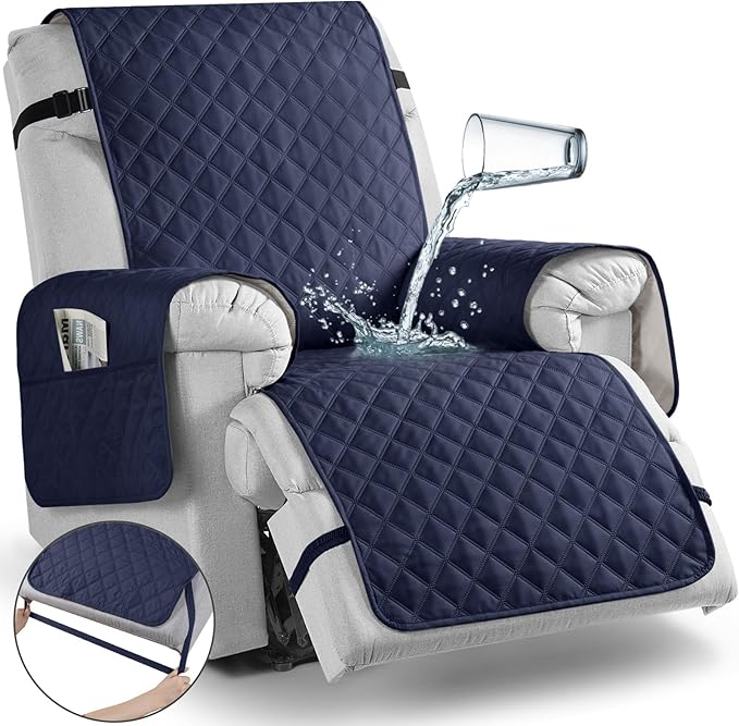 TAOCOCO Non-Slip Recliner Chair Cover Sofa Slipcover, Pet Cover for Small Recliner Chair with Elastic Straps, Washable Reclining Chair Cover Recliner Furniture Protector (23'' Small, Dark Blue)
