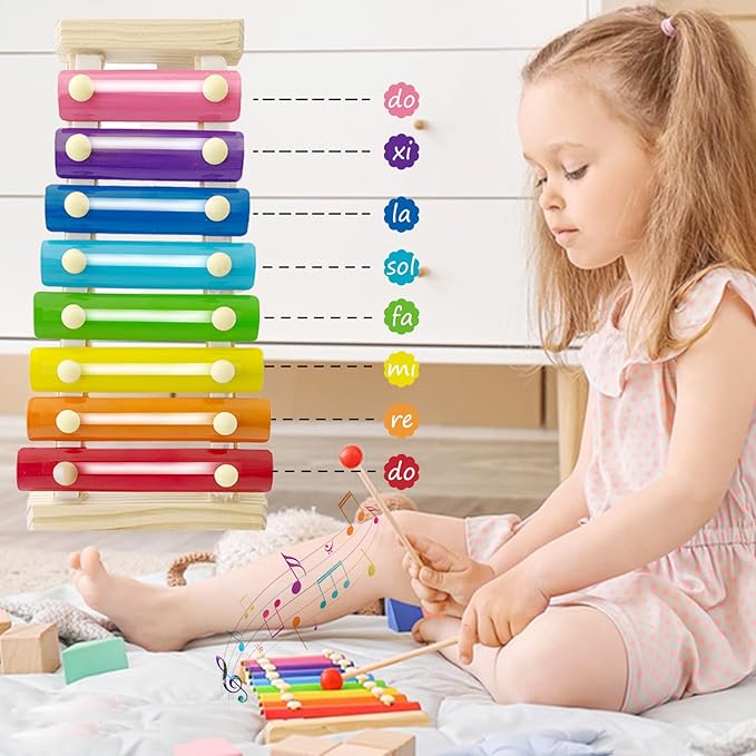 Wooden Xylophone for Kids,Toddler Xylophone Toy with 2 Child Safe Mallets,8 Diatonic Keys Musical Instruments for Preschoolers Educational Toys,Gifts